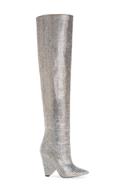 Shop Saint Laurent Niki Crystal Embellished Boot In Crystal Silver