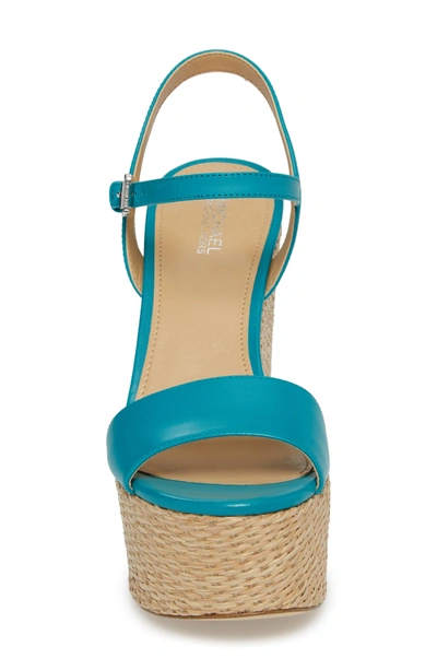 Shop Michael Michael Kors Fisher Wedge In Tile Blue Leather