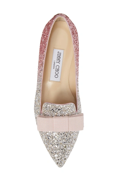 Shop Jimmy Choo Glitter Bow Flat In Flamingo Pink