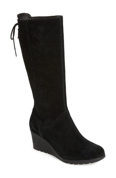 Shop Ugg Dawna Waterproof Wedge Boot In Black Suede