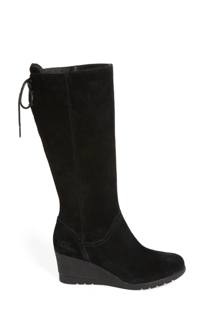 Shop Ugg Dawna Waterproof Wedge Boot In Black Suede