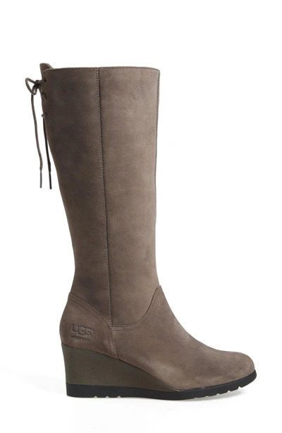 Shop Ugg Dawna Waterproof Wedge Boot In Grey Suede