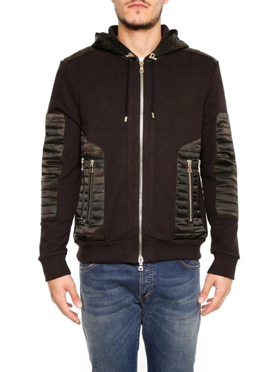 Shop Balmain Hoodie With Camouflage Inserts In Camouflagenero