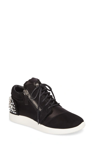 Shop Giuseppe Zanotti Swarovski Crystal Embellished Sneaker In Black Leather