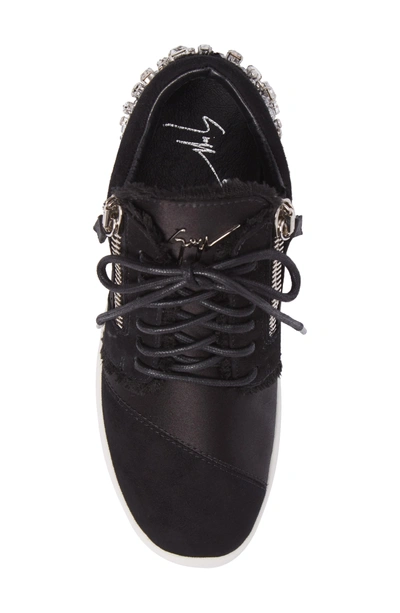 Shop Giuseppe Zanotti Swarovski Crystal Embellished Sneaker In Black Leather