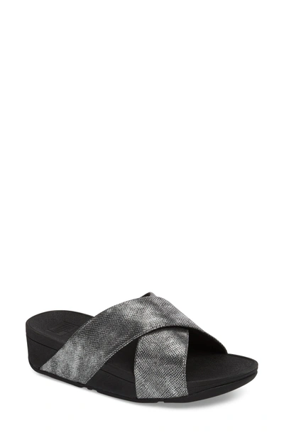 Shop Fitflop Lulu Cross Slide Sandal In Black Shimmer Print