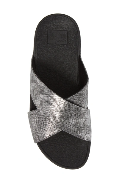 Shop Fitflop Lulu Cross Slide Sandal In Black Shimmer Print