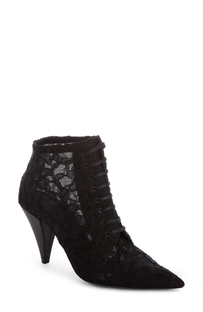 Shop Saint Laurent Blaze Embellished Pointy Toe Bootie In Black