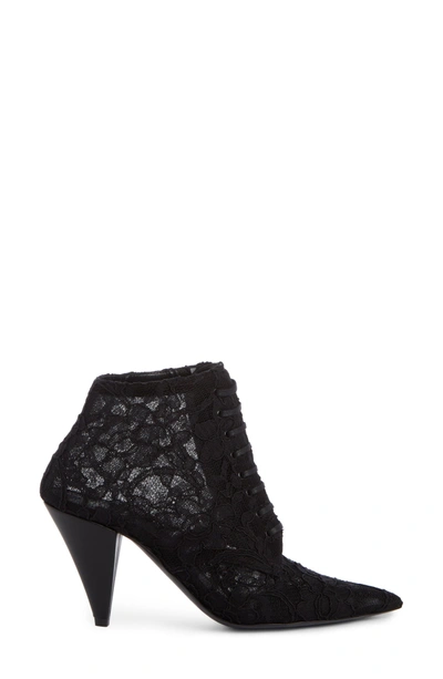 Shop Saint Laurent Blaze Embellished Pointy Toe Bootie In Black