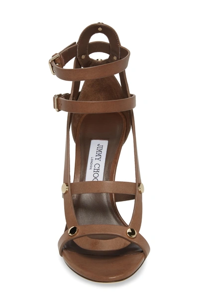 Shop Jimmy Choo Motoko Studded Cage Sandal In Cacao Brown
