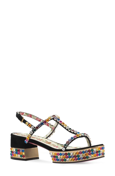 Shop Gucci Mira Crystal Embellished Platform Sandal In Black Multi