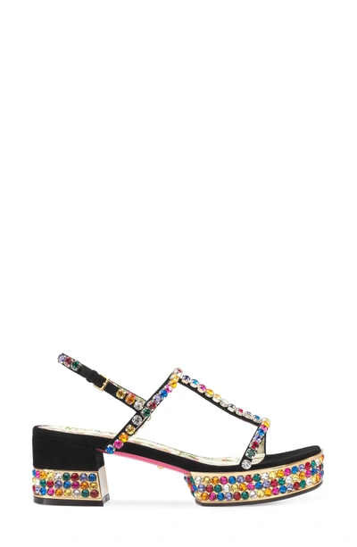 Shop Gucci Mira Crystal Embellished Platform Sandal In Black Multi