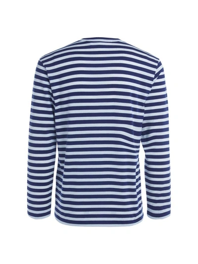 Shop Comme Des Garçons Play Mens Double Heart Striped Sweater In Blu