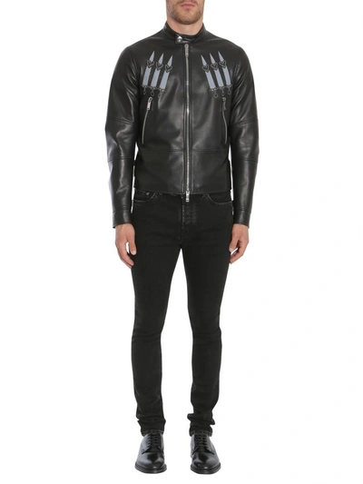 Shop Valentino Leather Jacket In Nero