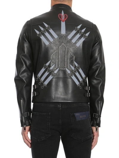 Shop Valentino Leather Jacket In Nero