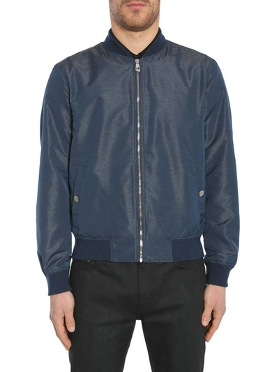 Shop Versace Zipped Bomber Jacket In Blu