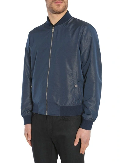 Shop Versace Zipped Bomber Jacket In Blu