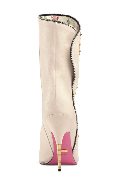 Shop Gucci Fosca Floral Embellished Pointy Toe Boot In White Floral