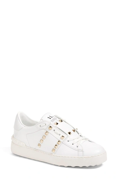 Shop Valentino 'rockstud' Sneaker In White Leather