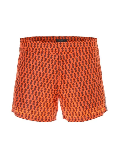 Shop Prada Tropical Nylon Swim Shorts In Arancio+nero (orange)
