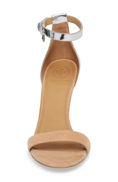 Shop Tory Burch Ellie Ankle Strap Sandal In Natural Vachetta/ Silver