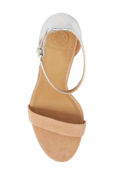 Shop Tory Burch Ellie Ankle Strap Sandal In Natural Vachetta/ Silver