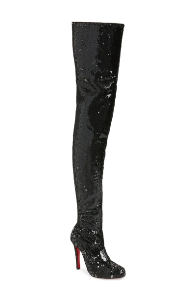 Shop Christian Louboutin Louise Sequin Thigh High Boot In Black/ Silver