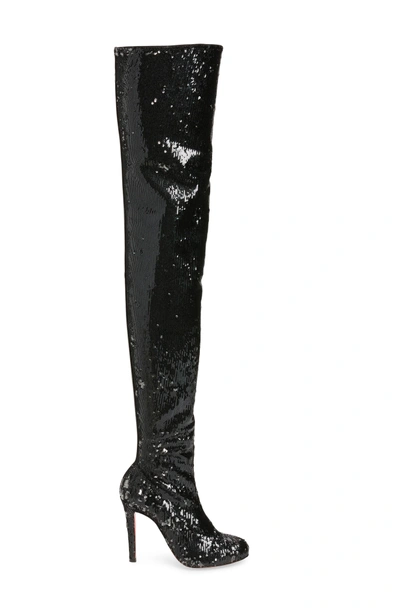Shop Christian Louboutin Louise Sequin Thigh High Boot In Black/ Silver