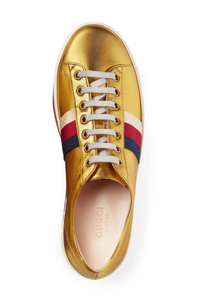 Shop Gucci Peggy Flatform Sneaker In Metallic Gold