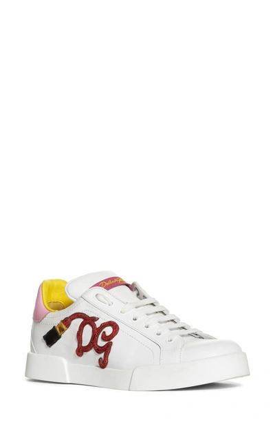 Shop Dolce & Gabbana Lipstick Sneaker In White/ Pink