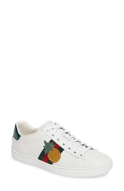 Shop Gucci New Ace Pineapple Sneaker In White Leather