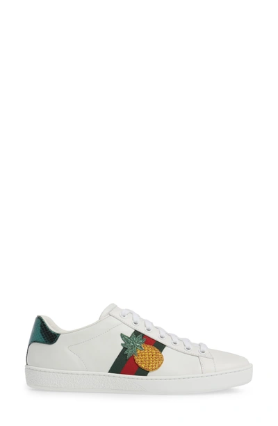 Shop Gucci New Ace Pineapple Sneaker In White Leather