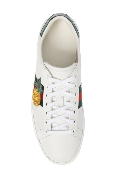 Shop Gucci New Ace Pineapple Sneaker In White Leather