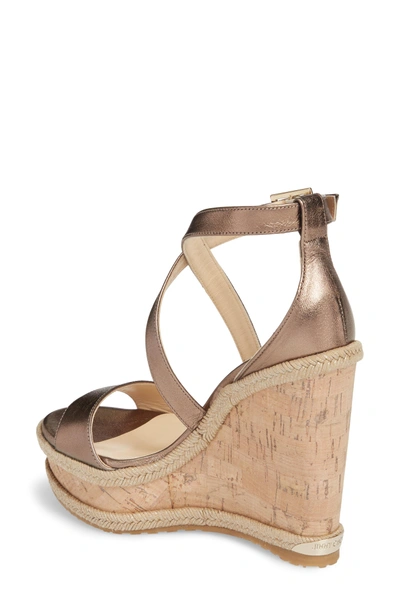 Shop Jimmy Choo Portia Wedge Platform Sandal In Antique Gold