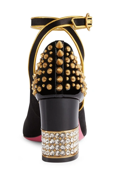 Shop Gucci Caspar Embroidered Ankle Strap Pump In Black Multi