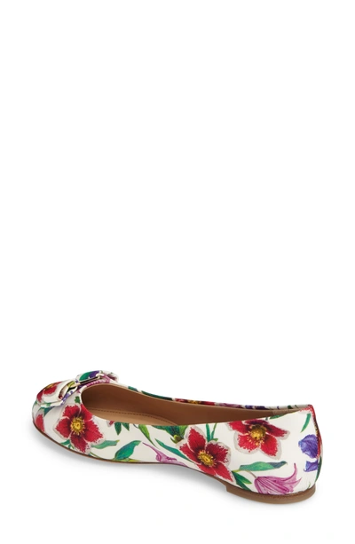 Shop Ferragamo Varina Floral Flat In White Multi