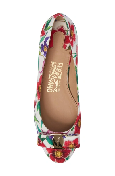 Shop Ferragamo Varina Floral Flat In White Multi