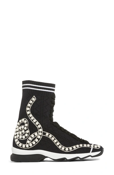 Shop Fendi Rockoko Pearland Embellished Sock Sneaker In Black