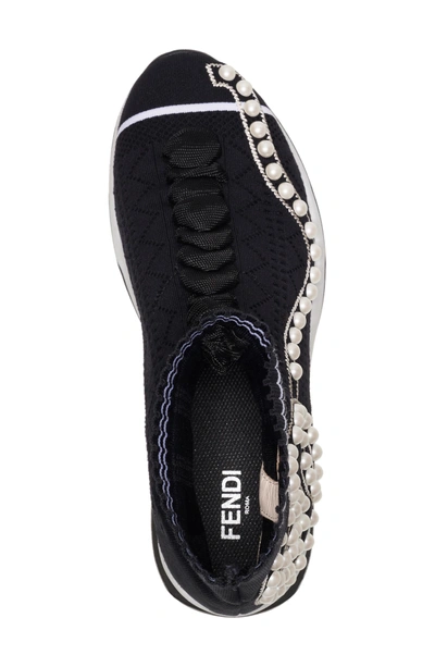 Shop Fendi Rockoko Pearland Embellished Sock Sneaker In Black