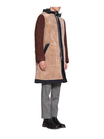 Shop Sacai Ecofourrure And Wool Coat In Beige