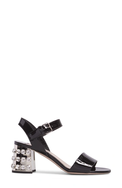 Shop Miu Miu Crystal Embellished Block Heel Sandal In Black