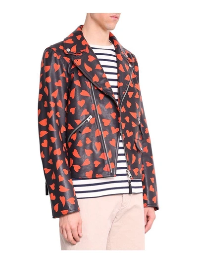 Shop Jw Anderson Hearts Leather Jacket In Nero