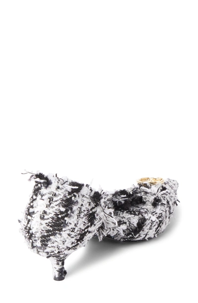 Shop Balenciaga Tweed Pointy Toe Half D'orsay Pump In White/ Black