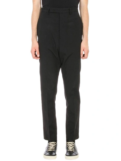 Shop Rick Owens Drop-crotch Black Wool Pants