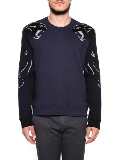 Shop Valentino Panther Sweatshirt In Navy-multicolor