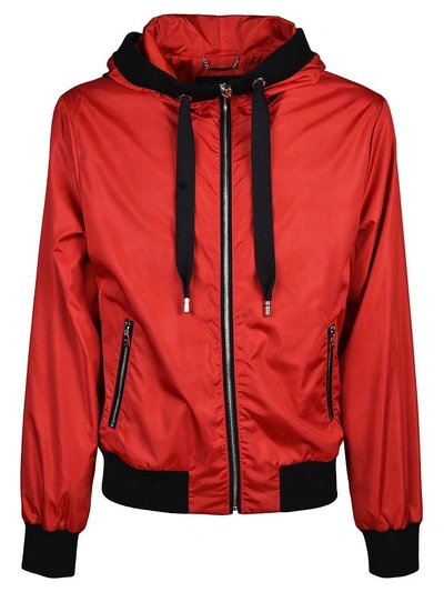 Shop Dolce & Gabbana Zipped Hooded Jacket In Rosso