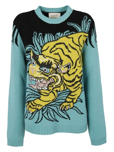 Gucci Intarsia Tiger Jumper in Green for Men