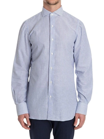 Shop Finamore Striped Cotton Shirt In Heavenly