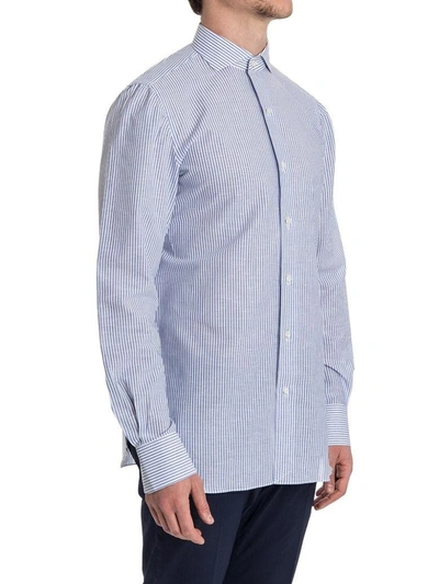 Shop Finamore Striped Cotton Shirt In Heavenly