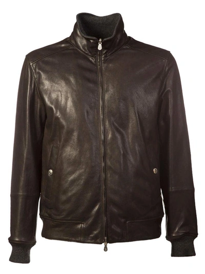 Shop Brunello Cucinelli Reversible Leather Jacket In Eboni